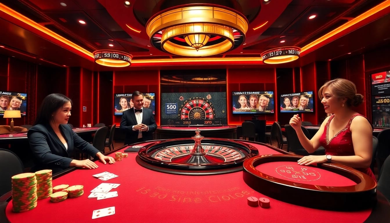 Exciting casino atmosphere highlighting gameplay on s8 com with cards, chips, and roulette.