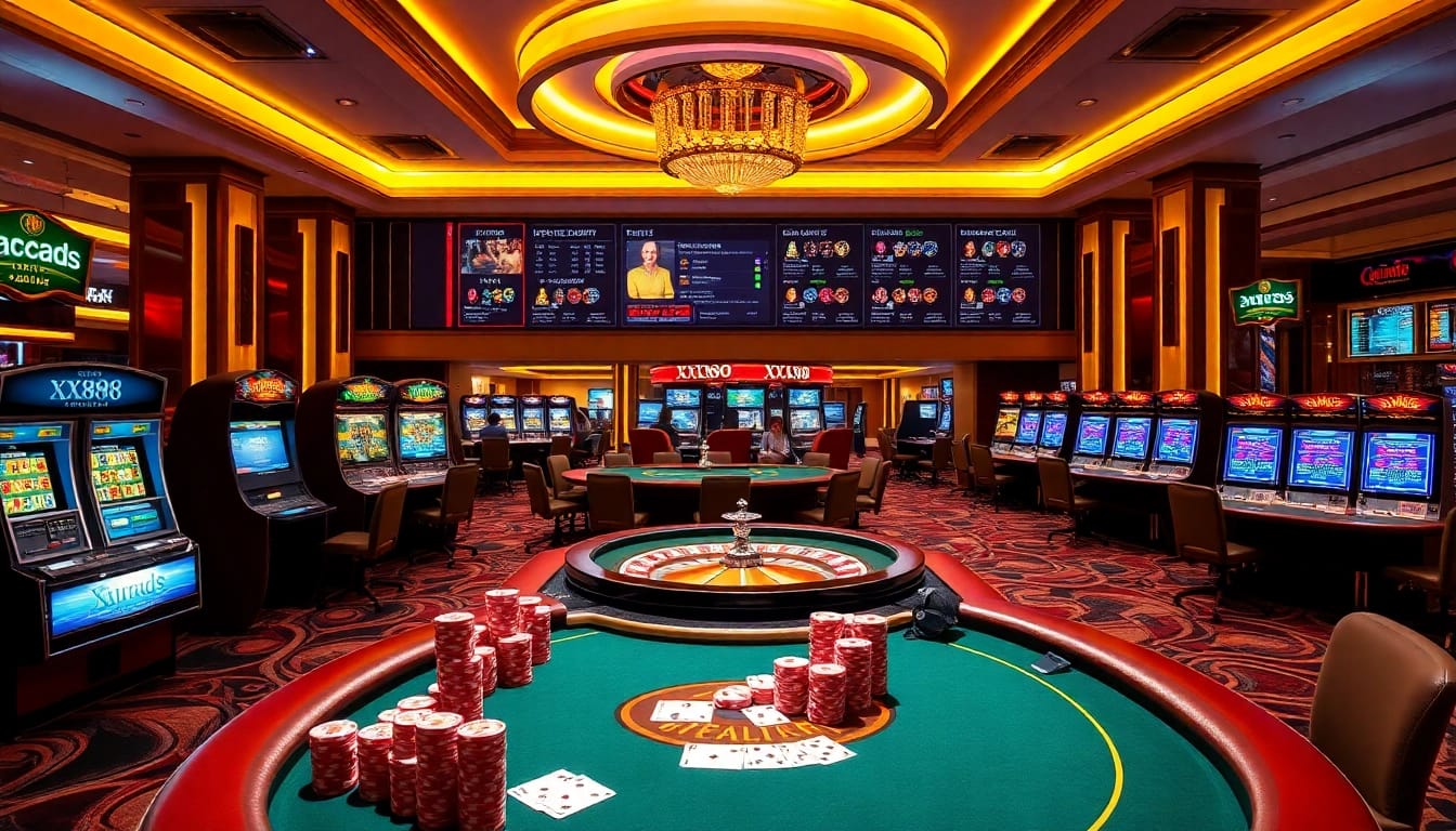Experience the vibrant atmosphere of XX88 casino with players engaged in thrilling games.