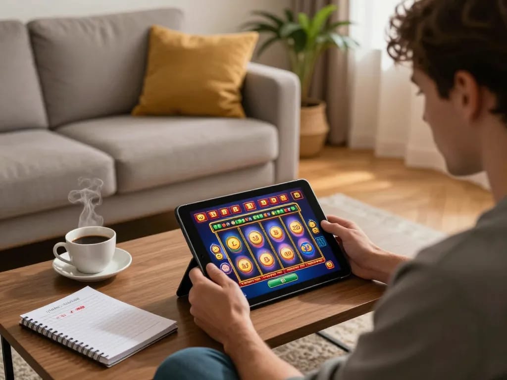 j188 offers an engaging online slot game experience in a cozy living room setting.