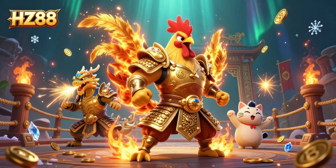 Experience thrilling gameplay at HZ88 with vibrant characters, gold coins, and dynamic casino elements.