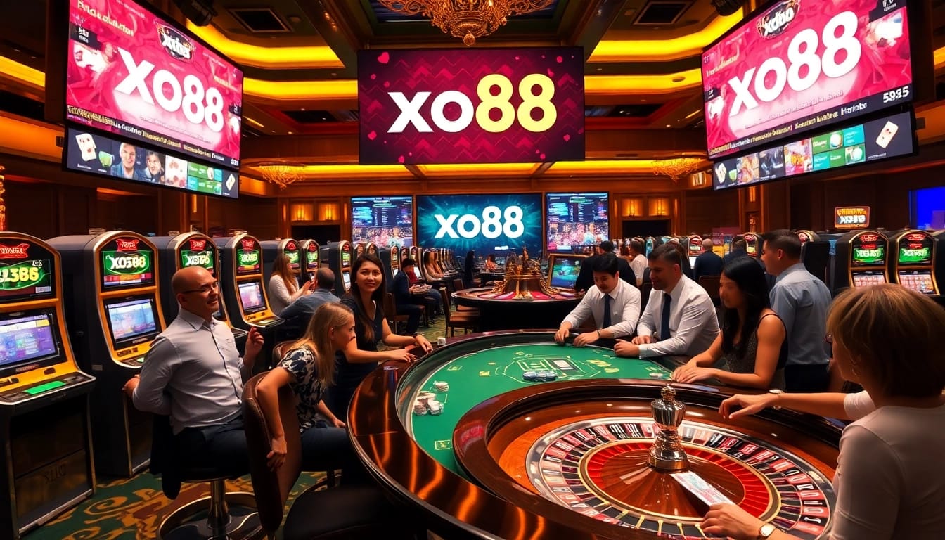 Gambling excitement at the luxury casino scene featuring xo88 branded slot machines.