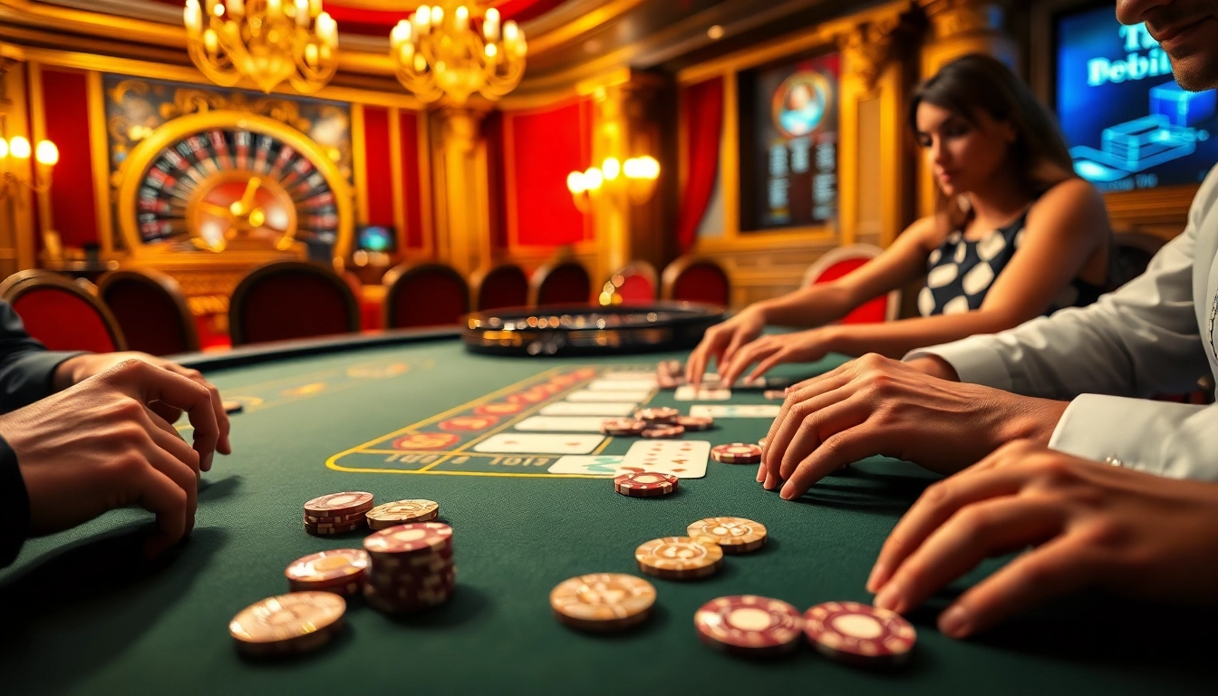 Experience high-stakes poker action at https://debet13.com/ in a luxurious casino setting.