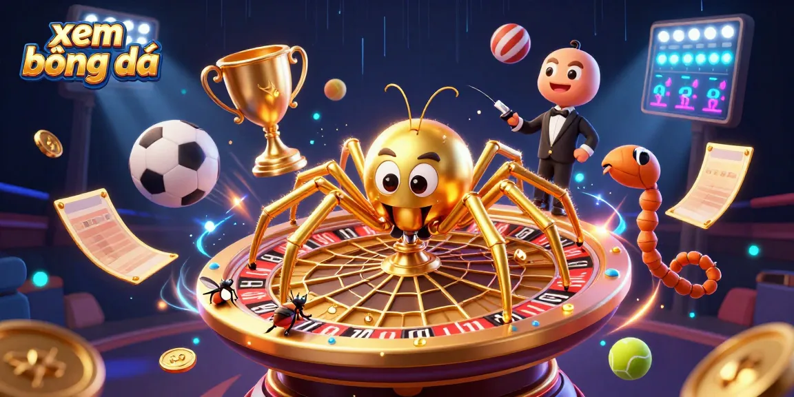 Place bets with excitement while watching xem bóng đá as a golden spider spins a roulette wheel.