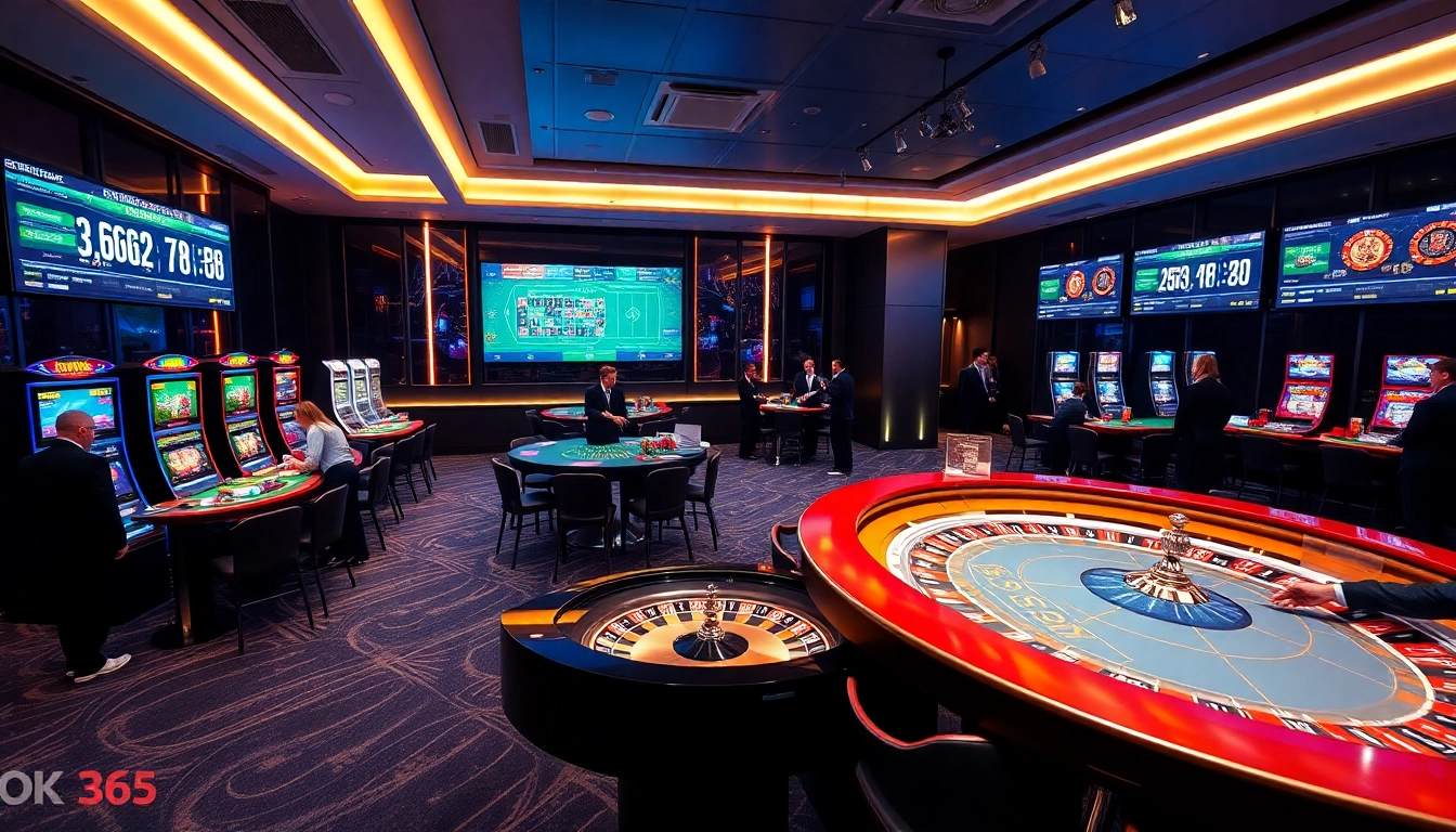 Exciting online gaming action at ok365 com with vibrant casino tables and betting interfaces.