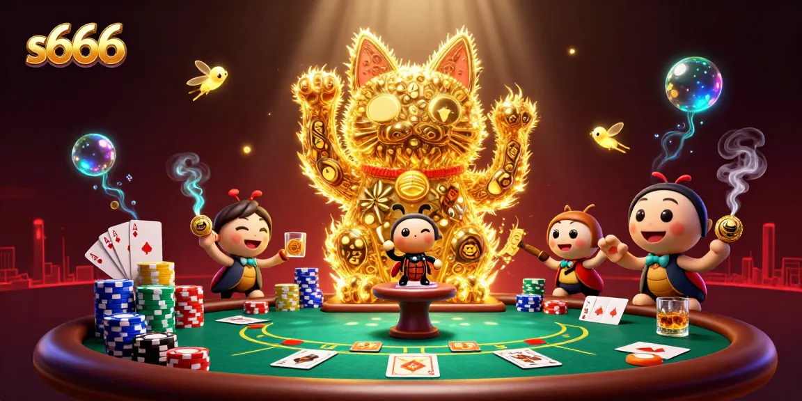 S666 offers thrilling gaming experiences with vibrant casino symbols in this stunning illustration.