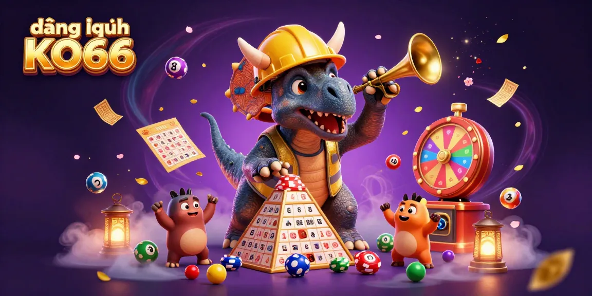 Experience the excitement of đăng nhập KO66 with a vibrant 3D illustration featuring dynamic casino elements.