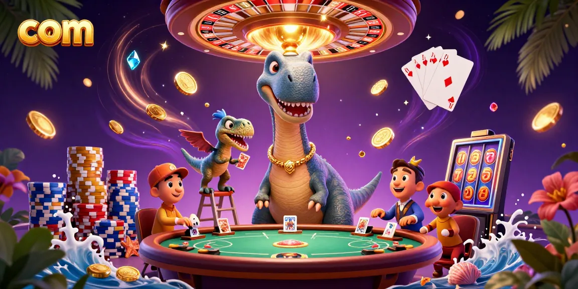 Experience exciting gameplay at com with a vibrant, whimsical casino scene featuring a giant brontosaurus.
