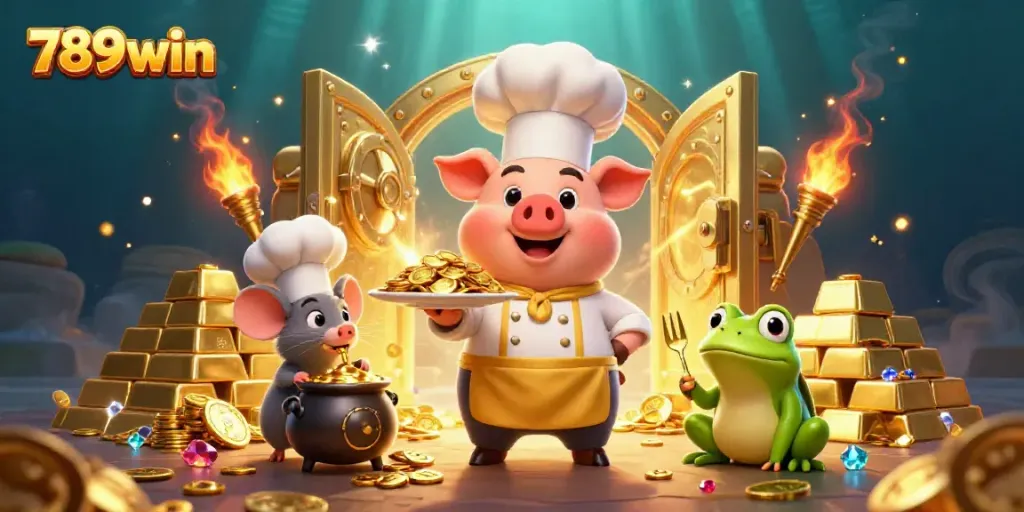 Experience thrilling gold winnings with 789win in this vibrant casino-themed illustration.