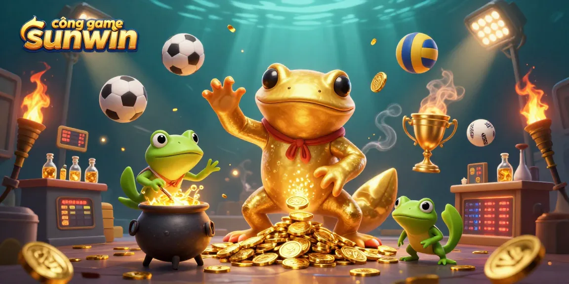 Catching the excitement at cổng game sunwin with a magical alchemist turning metals into golden coins amidst thrilling sports action.