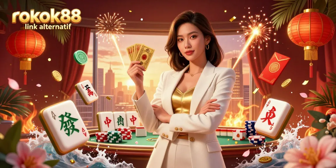 Engage with rokok88 link alternatif through an elegant casino scene filled with vibrant gaming elements.