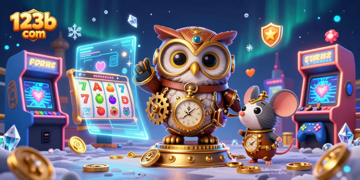 Experience vibrant gaming with 123b com's lively collection of slot games featuring an owl and mouse.