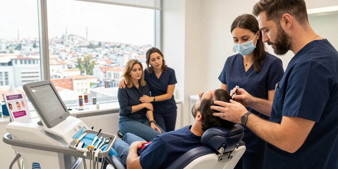Patient receiving consultation for hair transplant Istanbul with medical experts and advanced equipment.