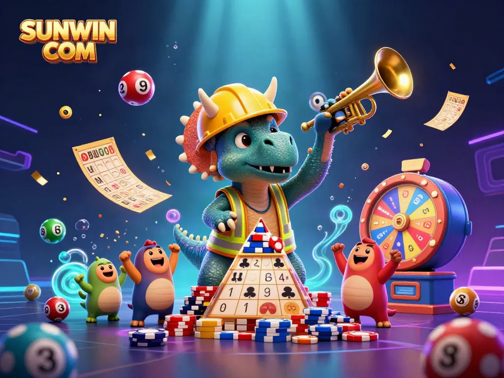 Engage with thrilling gameplay at SUNWIN COM, where a triceratops builds a pyramid of poker chips.