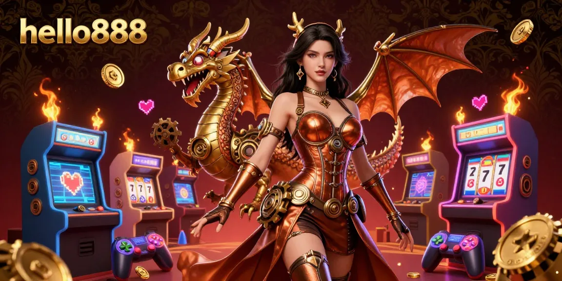Engage with the thrilling scene of hello888 featuring dynamic steampunk characters and vibrant casino elements.