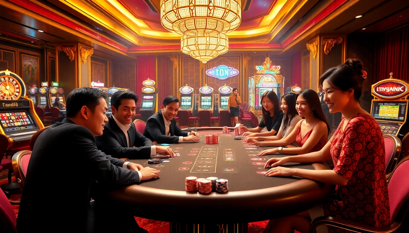 Experience the thrill of Trang Chủ C168 with vibrant casino gaming tables and excited players.