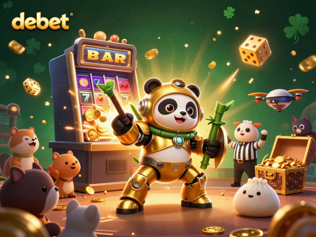 Engage in debet gaming excitement with a colorful 3D casino avatar scene filled with dynamic elements.