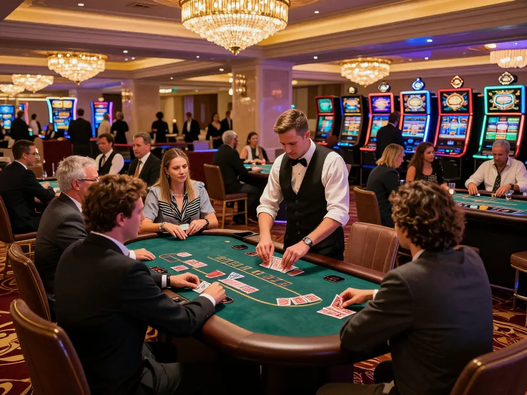 Players enjoying blackjack at https://kp8888.net/ with a lively casino atmosphere.