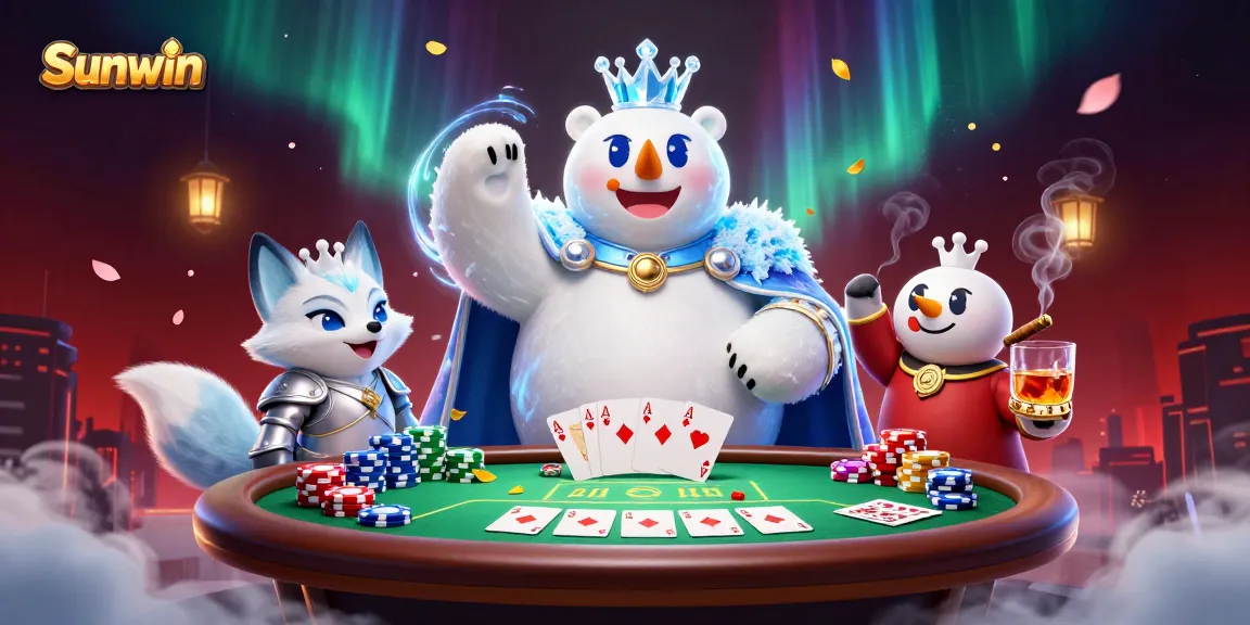 Experience thrilling poker action with Sunwin's lively characters in this vibrant 3D casino scene.