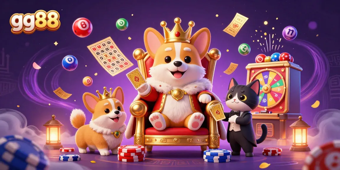 Experience winning thrills at gg88 with colorful lottery elements and charming corgi royalty!