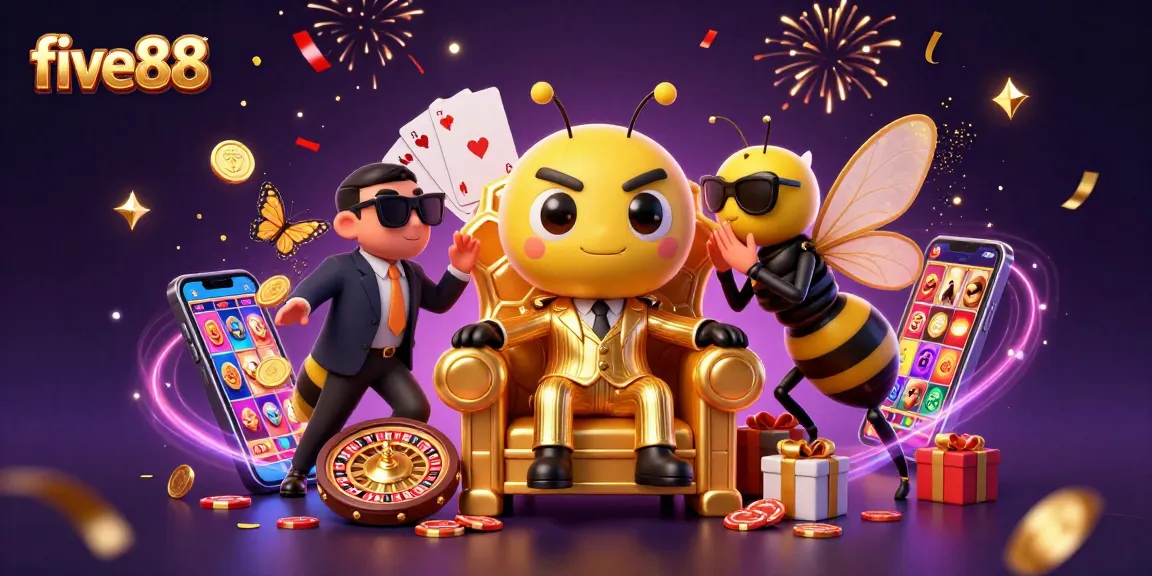 Experience the thrill of five88 with a dynamic casino scene featuring lucky games and enchanting characters.